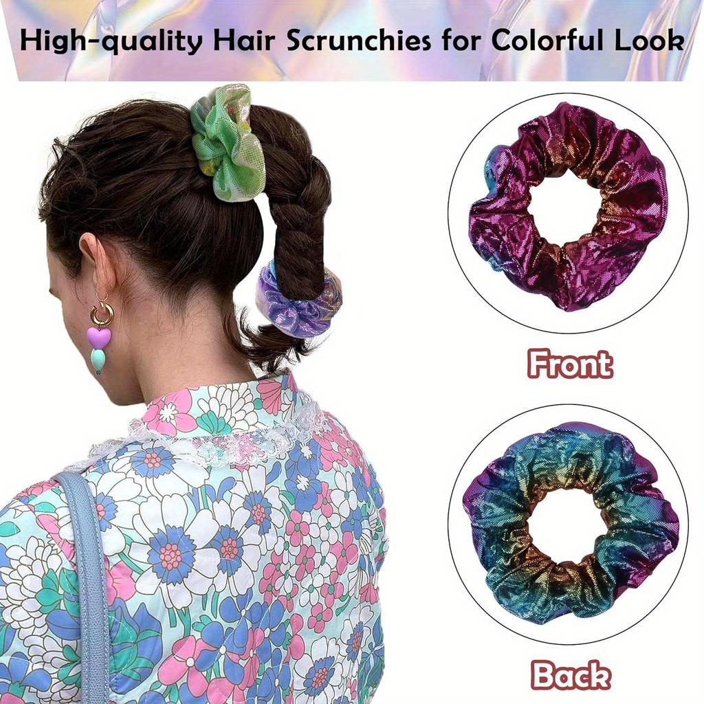 Rainbow Hair Scrunchies, Elastic Fabric Hair Bands, Colorful Ponytail Holders for Women, Versatile Hair Ropes for Parties