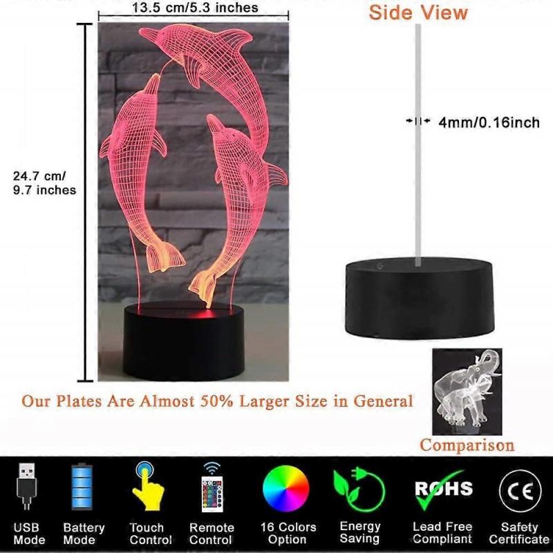 Dolphin 3D Illusion Night Light Toys,16 Colors Change Smart Touch & Remote Control,Home Decor LED Bedside Table Desk Lamp,Christmas Birthday Gif