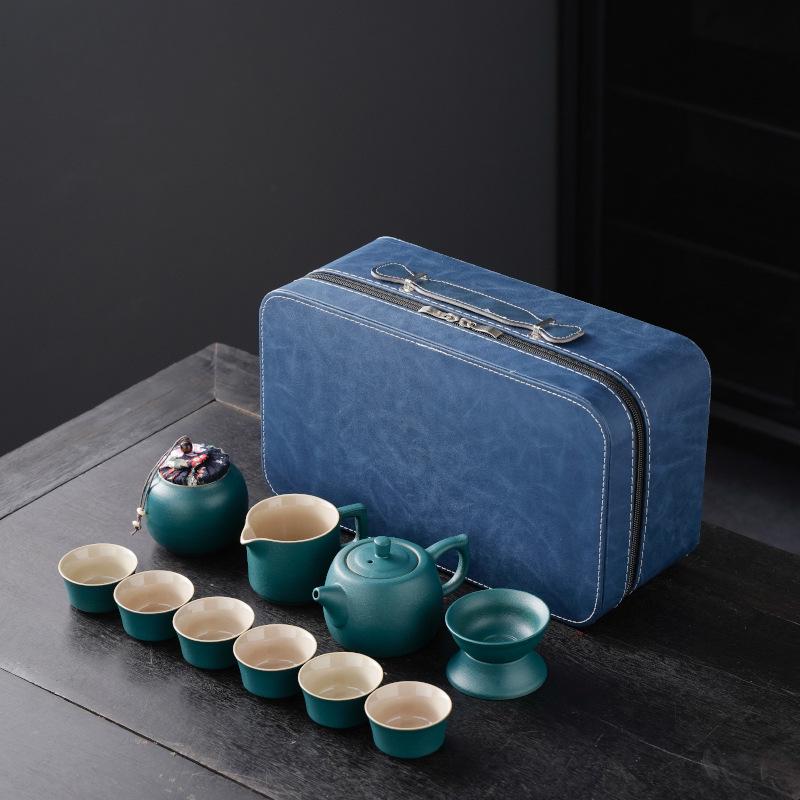 High-End Portable Ceramic Tea Set with Teapot, Teacups, and Tray for Household or Outdoor Use