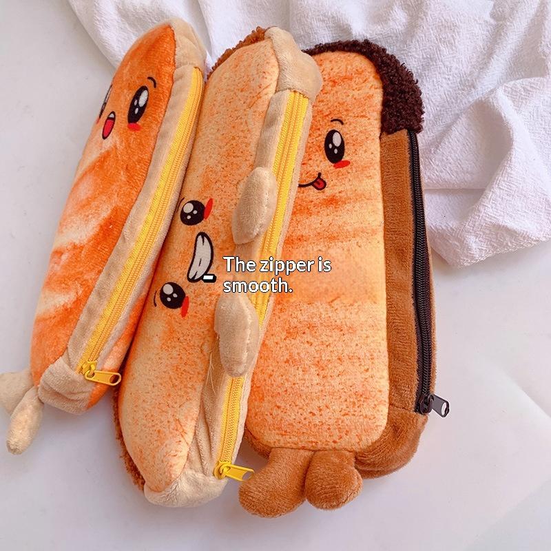 Creative Funny Toast Bread Pencil Case Large Capacity Universal Student Pencil Case Pouch Children Stationery Gift Pencil Case