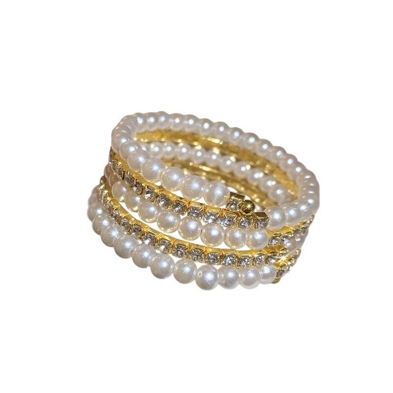 European-American Inlaid Diamond Pearl Open Bangle - Exaggerated Niche Design, Light Luxury High-End Bracelet