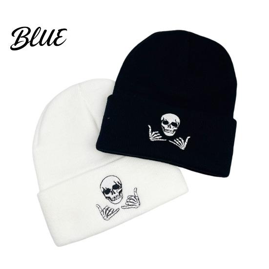 Embroidered Skull Hat Design Thick Knit Warm Men Women Winter Beanie Fun Cap Stretchy Unisex