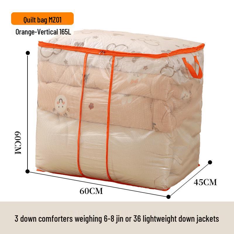 Large Capacity Transparent Quilt Storage Bag - Dustproof & Moistureproof Organizer for Bedroom & Dormitory.