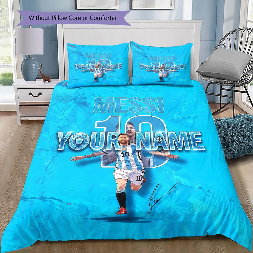 Messi Custom Name Pattern Bedding Quilt Set Quilt Cover Pillowcase Home Birthday Gift(1 * duvet cover + 2 * pillowcase, without core)