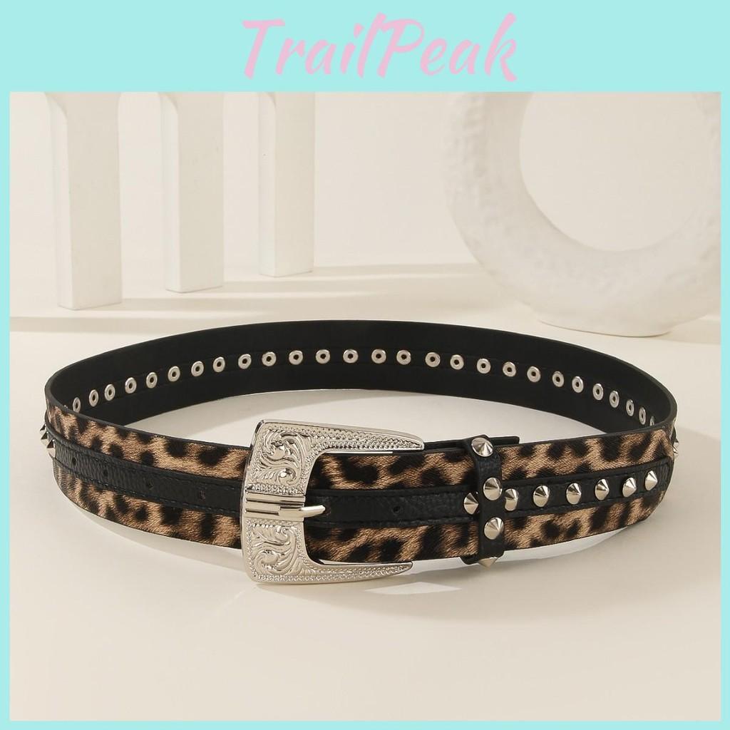 Fashion Print Leopard Pattern Rhinestone Metal Buckle Decoration Women Wide Belt