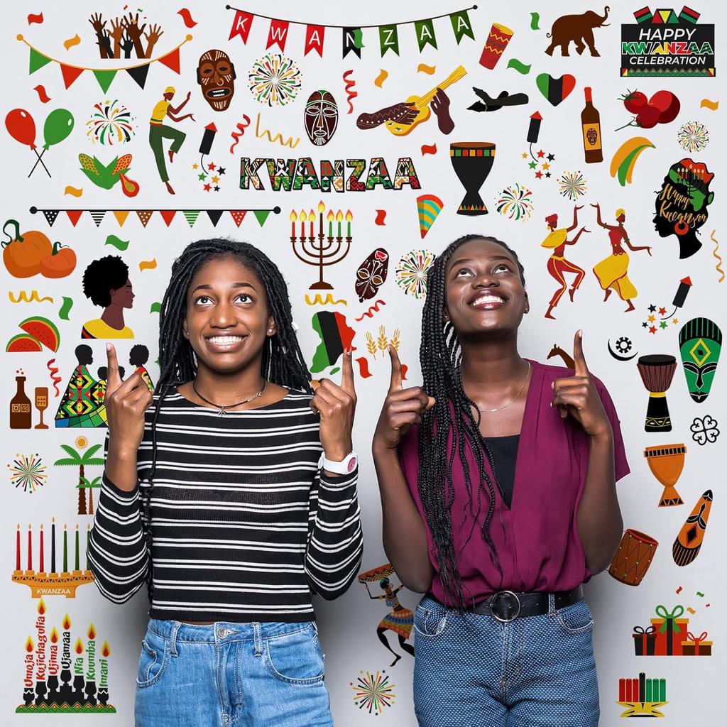 101 Pcs Kwanzaa Window Stickers Clings Kwanzaa Wall Decorations Decals Vinyl Kinara Candles Wall Stickers n n Candles Festival Holiday Party Decor