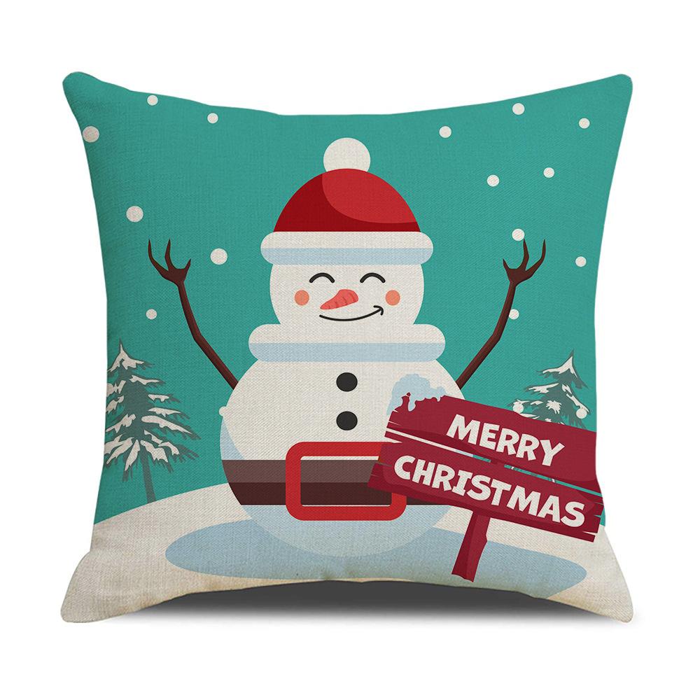 Christmas Pillow Cover Christmas Pillow Linen Cartoon Print Holiday Home Bed Cushion Cover