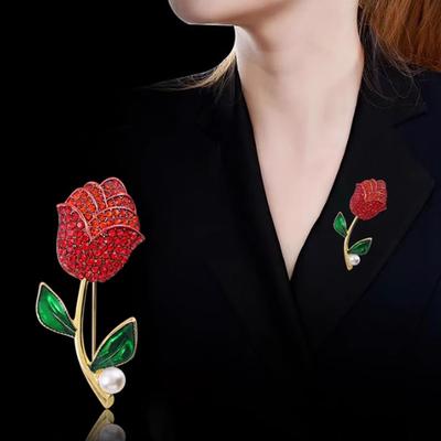 1Pc Romantic Rose Brooch for Women Men Flower Plant Pins Brooches Inlaid Zircon Jewelry Trendy Accessories Party Gift