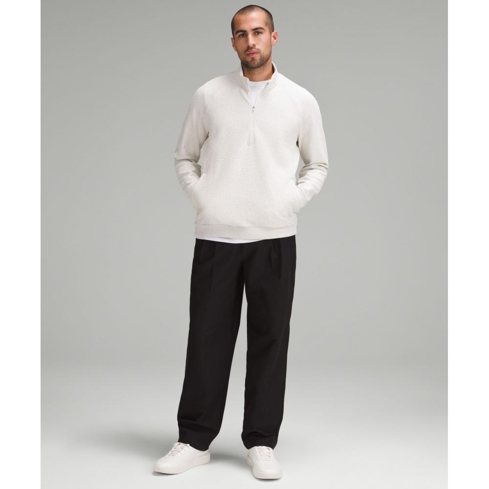 Lululemon Textured Double Knit Cotton Half Zip Heathered Bone Black