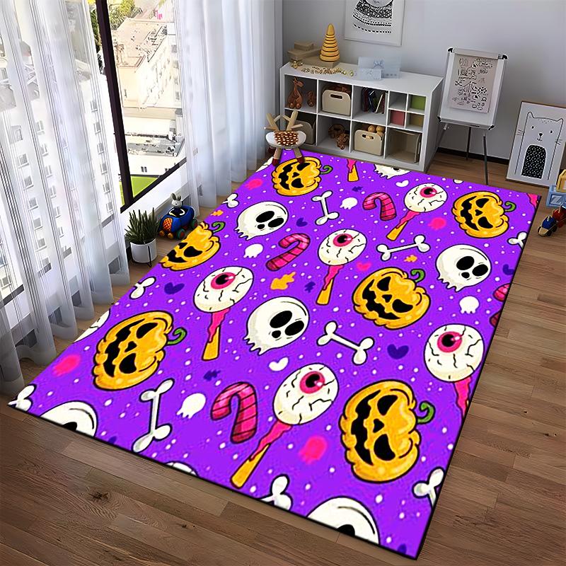Halloween Pattern with Skulls and Pumpkins Non-slip Rug Suitable for Living Room and Bedroom Sofas
