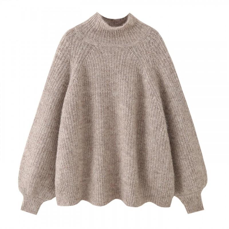 Womens Oversized High Neck Knit Sweater Long Sleeve Loose Fit Winter Casual Comfortable Top