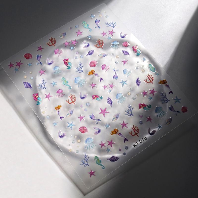 Cute Colour Ocean Nail Art Stickers 3D Relief Summer Starfish Seashell Nail Decals Decoration Nail Charm Nail Art Supplies