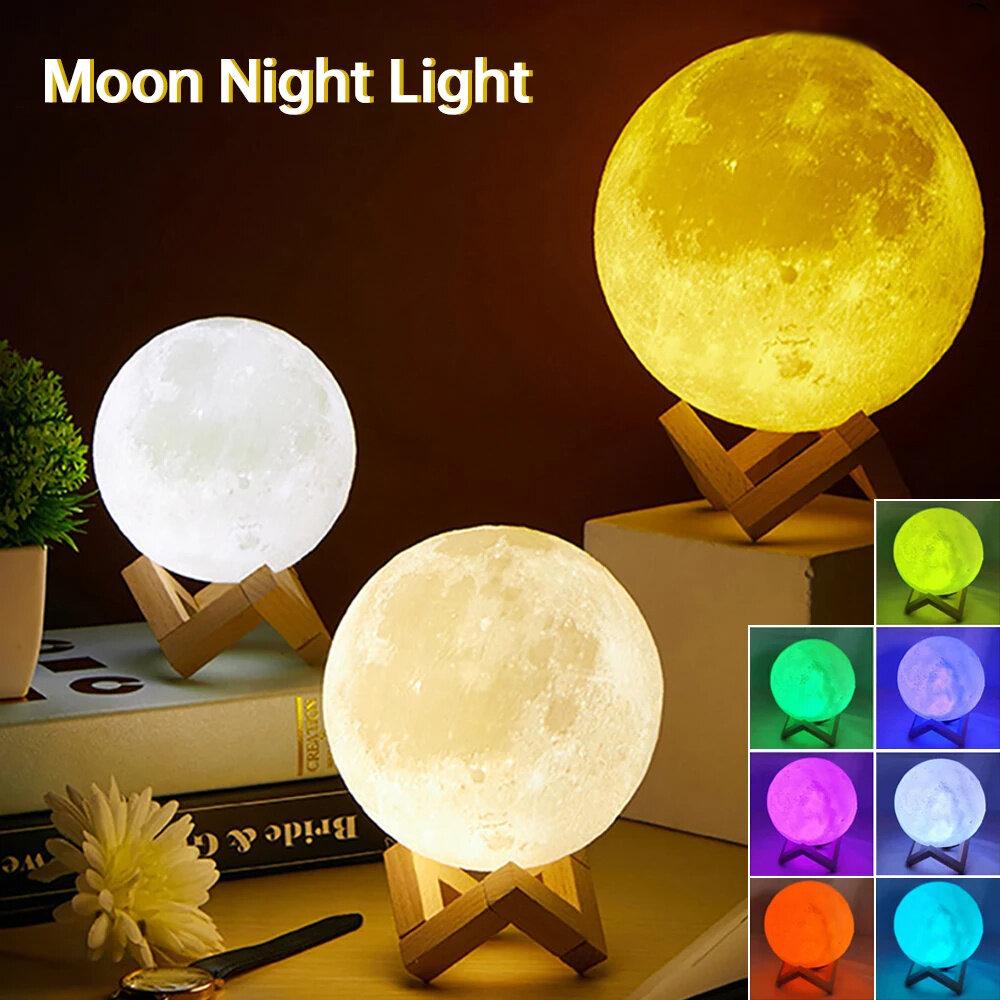 3D Maan Nachtlampje Oplaadbare Maanlamp Slaapkamer Led Studeerkamer Tafellamp Warm Licht Bedlamp Bureaulamp Woondecoratie