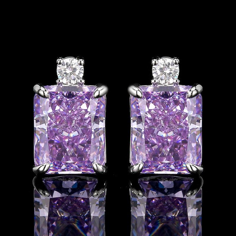 Womens Fashion Jewelry Set With Cubic Zirconia Ice Flower Cut Earrings Necklace Ring Purple Violet Tone Copper Alloy