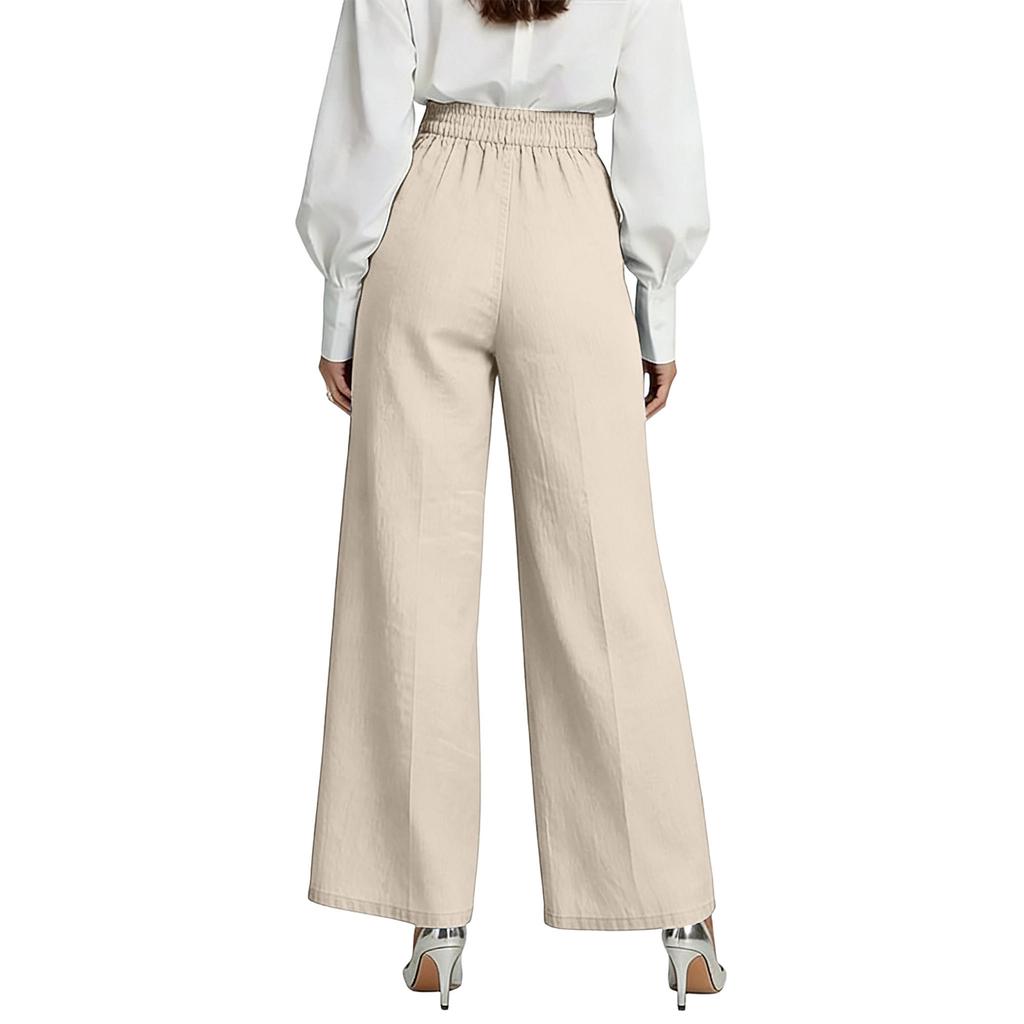 Dámske voľné a ležérne nohavice s vysokým pásom a rovnými nohavicami