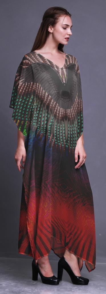 Phagun Tribal Feather Ladies Kaftan Holiday Loungewear Maxi Dress Beach