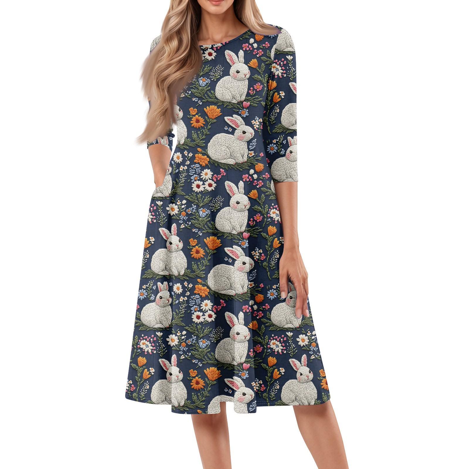 

Женское свободное повседневное и модное платье средней длины с круглым вырезом и рукавами семь четвертей XXL фиолетовый