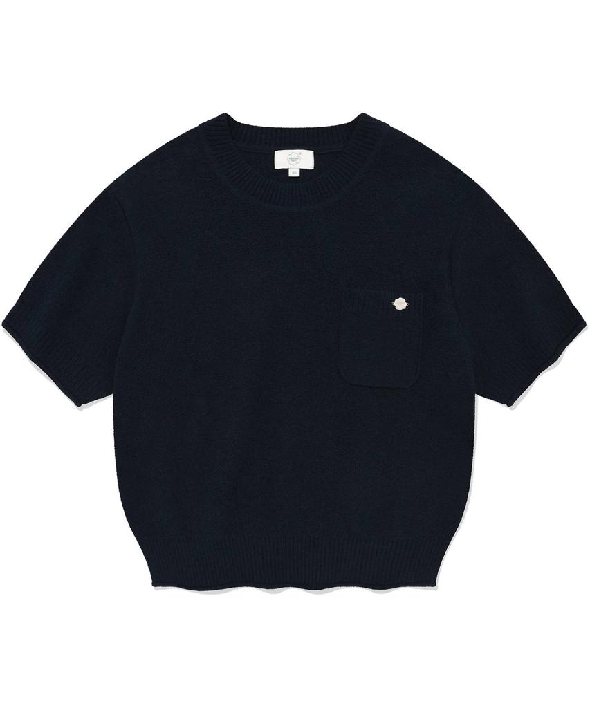 COVERNAT WOMAN Round Boucle Short Sleeve Knit Navy