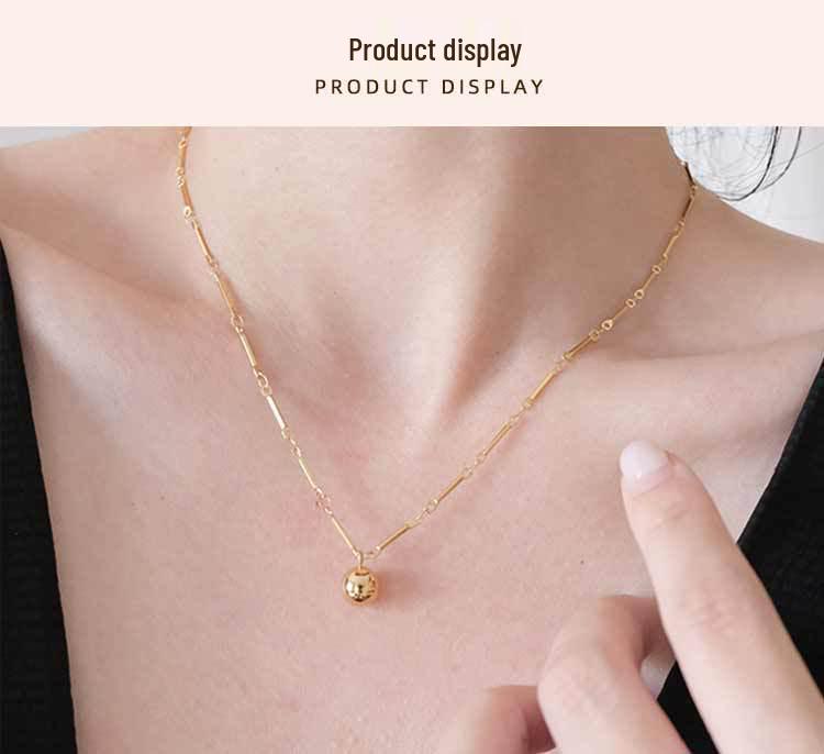 18K Gold Plated Titanium Steel Round Ball Pendant Necklace - Lightweight Luxury Clavicle Chain
