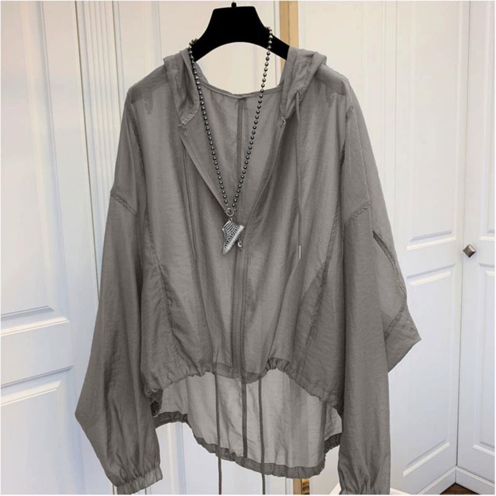Sommer Eis Seide Leichte Sonnenschutzkleidung Damen Leichte Jacke Locker Sonnenschutzhemd Mit Kapuze Oberteil Damen
