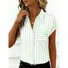 Summer Women's Drop Shoulder Button Striped Pocket Casual Shirt