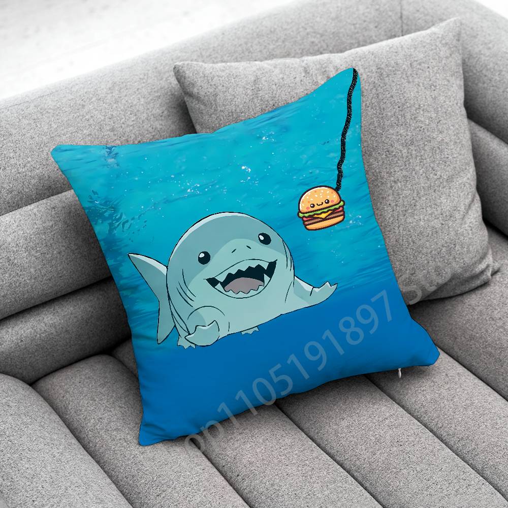 Funny Cartoon Blue Shark Throw Pillow Case For 50cm 40cm 55cm 45*45cm 30cm Square Bedroom Pillowcase Cover