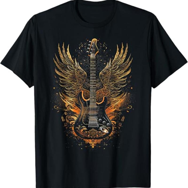 Electric Guitar with Wings T Shirt Winged Rock Guitar Graphic S разноцветный