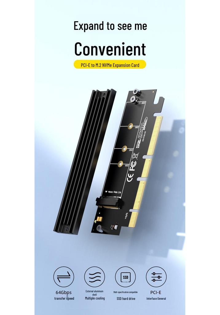 PCIe to M.2 NVMe Expansion Card: 64Gbps High-Speed Transmission, Compatible with 2230/2242/2260