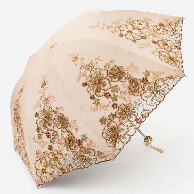 Lace Embroidery Sun & Rain Dual-Use UV Protection Folding Parasol Umbrella