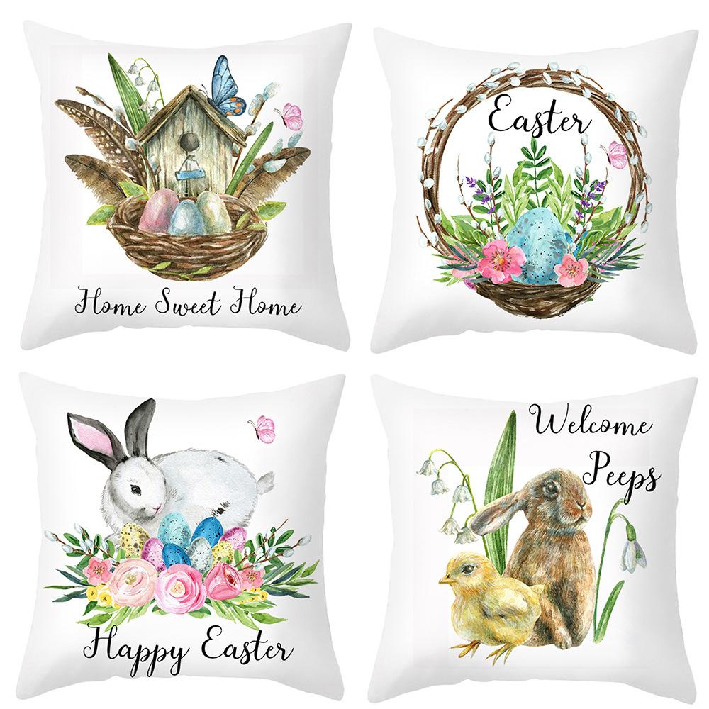 Cute Cartoon Rabbit Easter Pillow Cover New Sofa Cushion Cover Peach Leather Velvet Head Pillow Cover Premium Durable