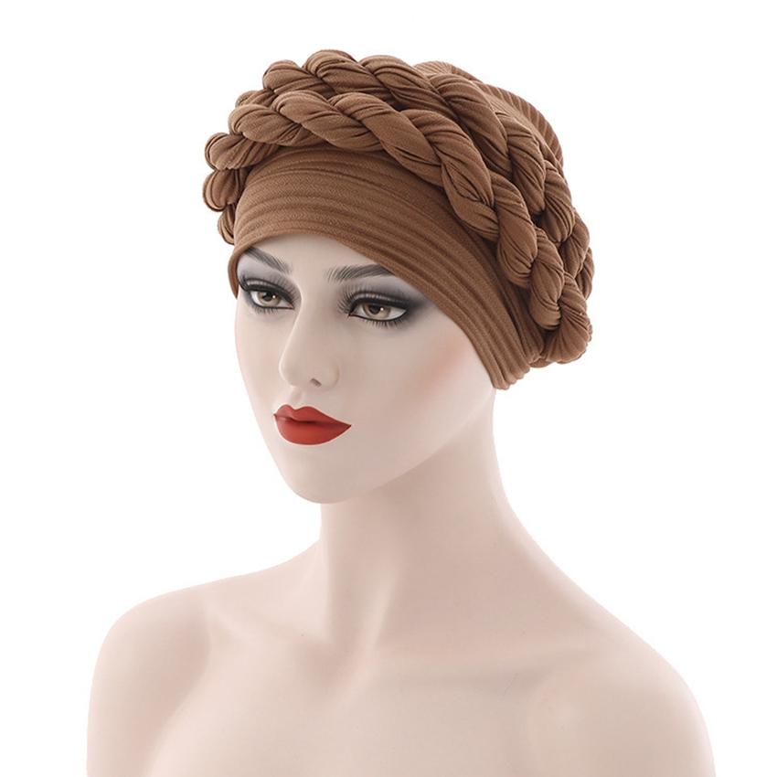 

Europe and the United States New Popular Baotou Cap Braid Cap Random Linen Wrinkled Fried Dough Twists Braid Muslim Hat One Size хакі