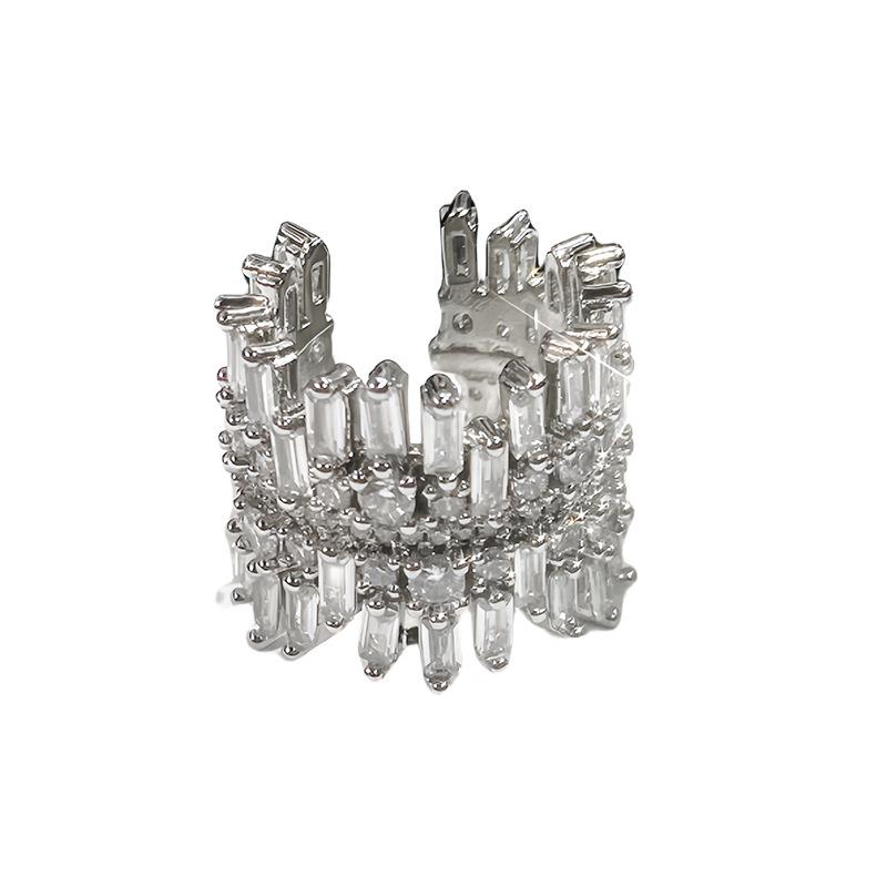 Niche Light Luxury Irregular Micro-Inlaid Circle Zircon Ring Luxury High-End Female Gypsy Star Snowflake Ring