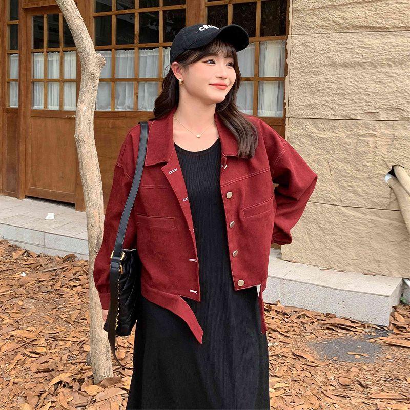 

Age-Reducing Oversized Loose European and American Super Slimming Fat Hiding Top Jujube Red XL