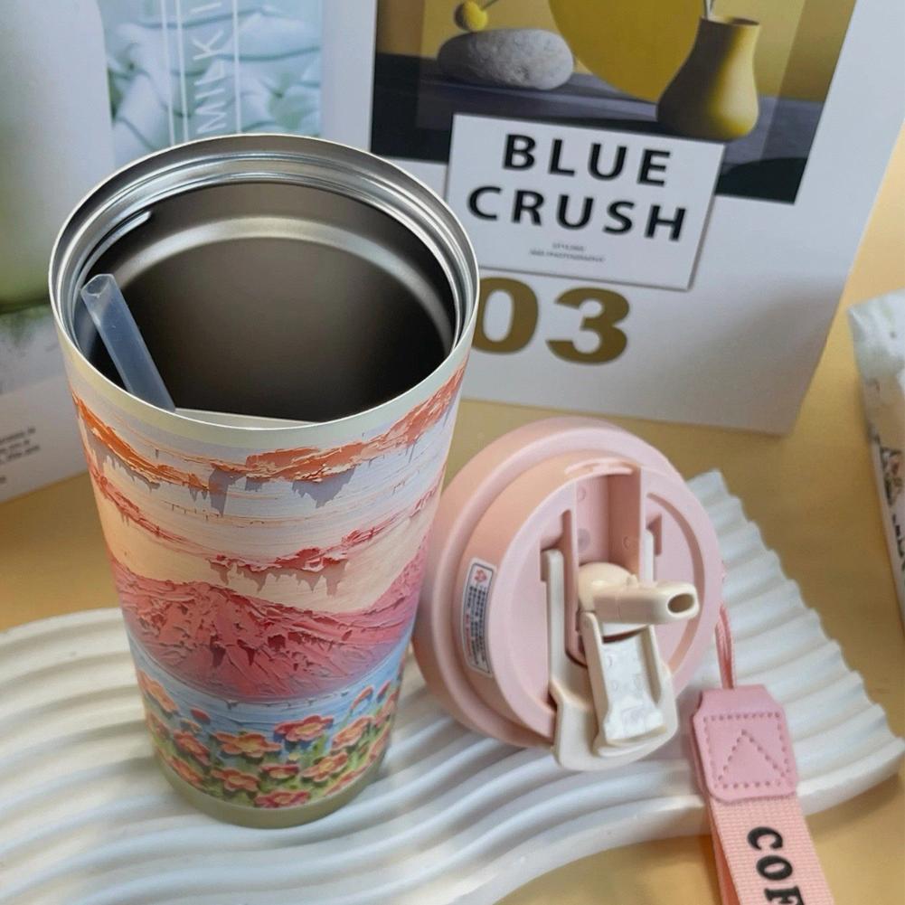 Bunte Blumen Garten Reise Kaffeebecher Wildblumen Becher Edelstahlbecher mit Deckel & Strohhalm Kaffeetasse Weihnachtsgeschenke