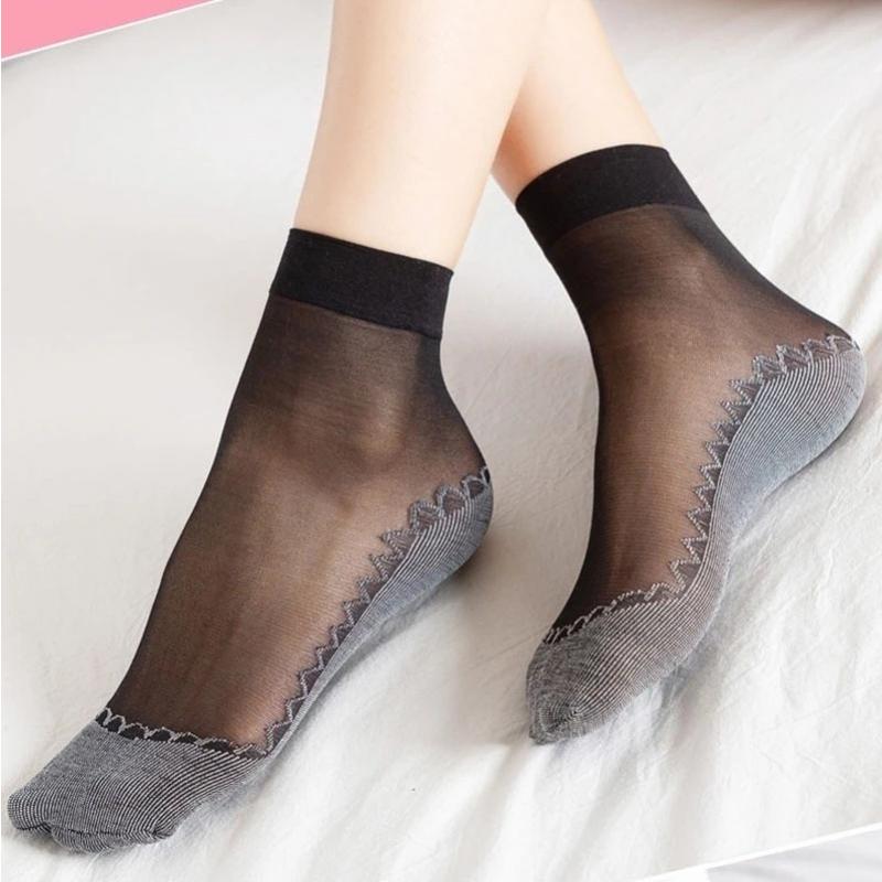 

Women Summer Thin Socks Soft Socks Silk Socks Non-Slip Bottom Splice Ladies Fashion Transparent Breathable Socks One Size чёрный