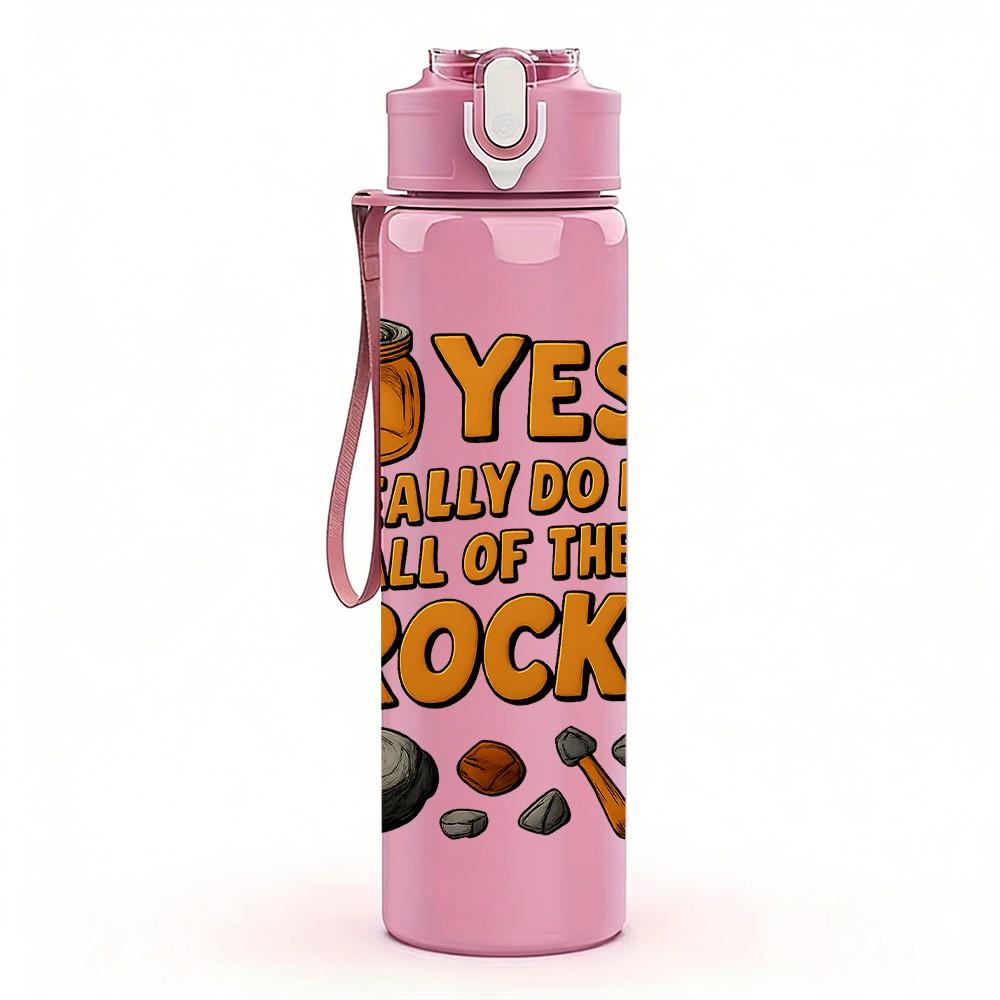 1PC Bee Honey Rock Funny Quote Text 750ml Color Plastic Sports Water Bottle Leakproof Flip Straw Lid Suitable for Sports Office Home Use