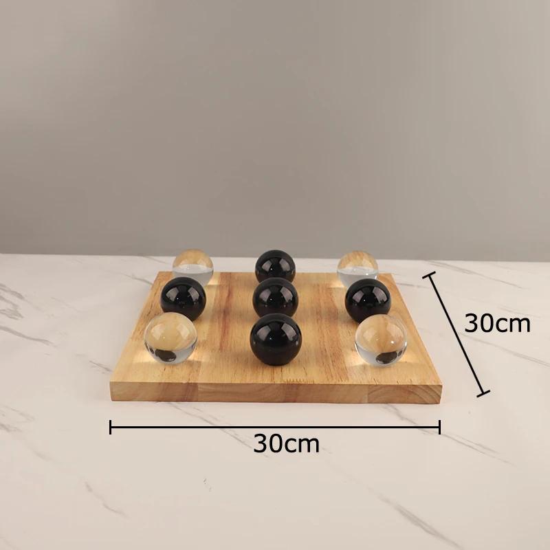 Minimalism Tic-Tac-Toe Game Wood Chessboard Geometric Artwork Ornaments Desk Decoration Crystal Chess Pieces Casual Chess Games