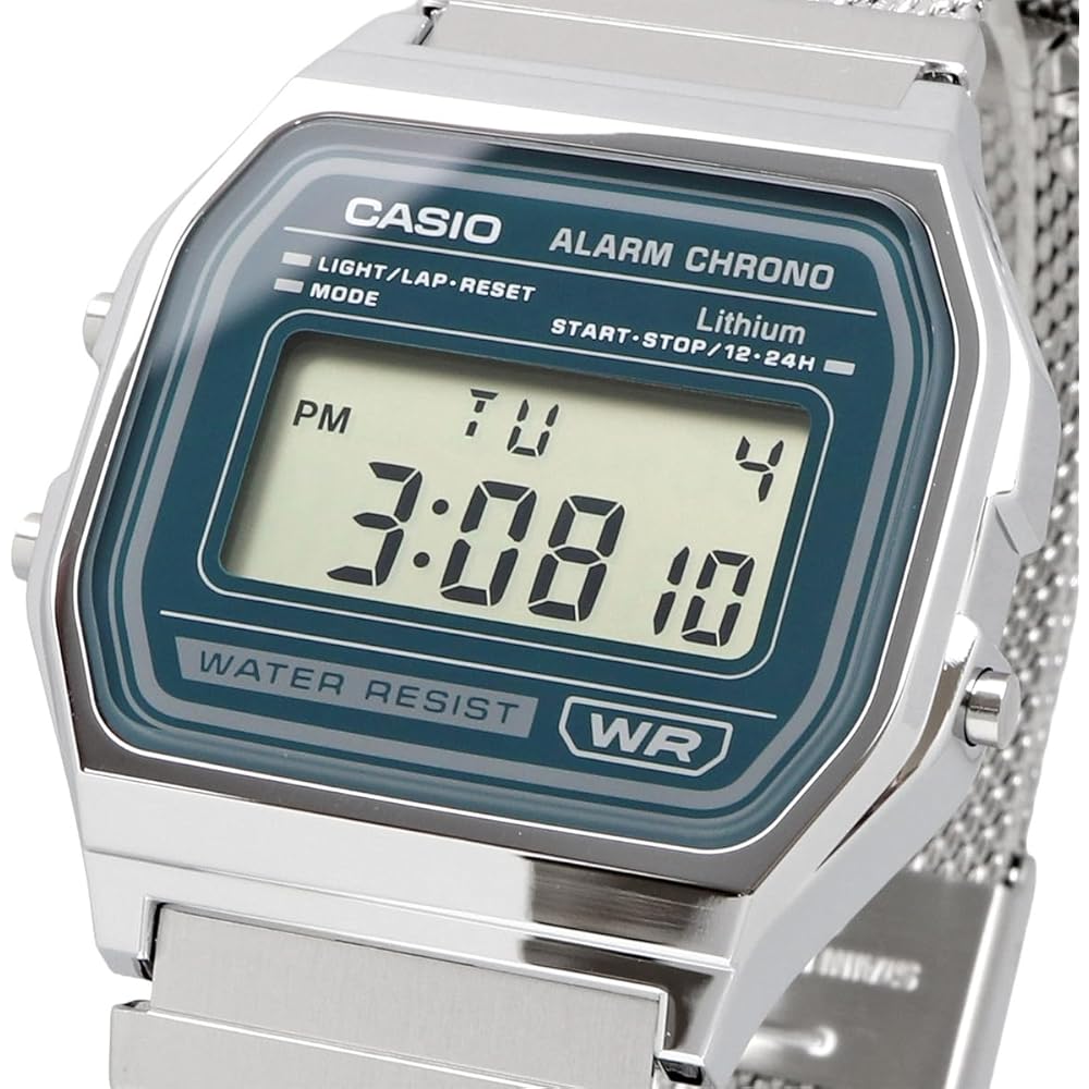 Casio Vintage Series A158WEM-3 Unisex Digital Watch Mesh Metal Band Dark Blue Green