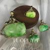 Vintage Green Leopard Stone Jewelry Set: Brooch, Earrings, Ring - Elegant Retro Style