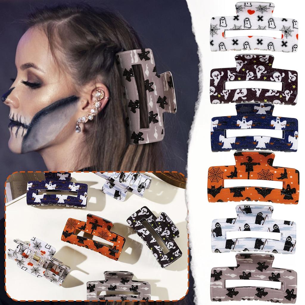 Halloween Dark Elements Imitation Acetate Hairpin T Print Square  Grip Clip