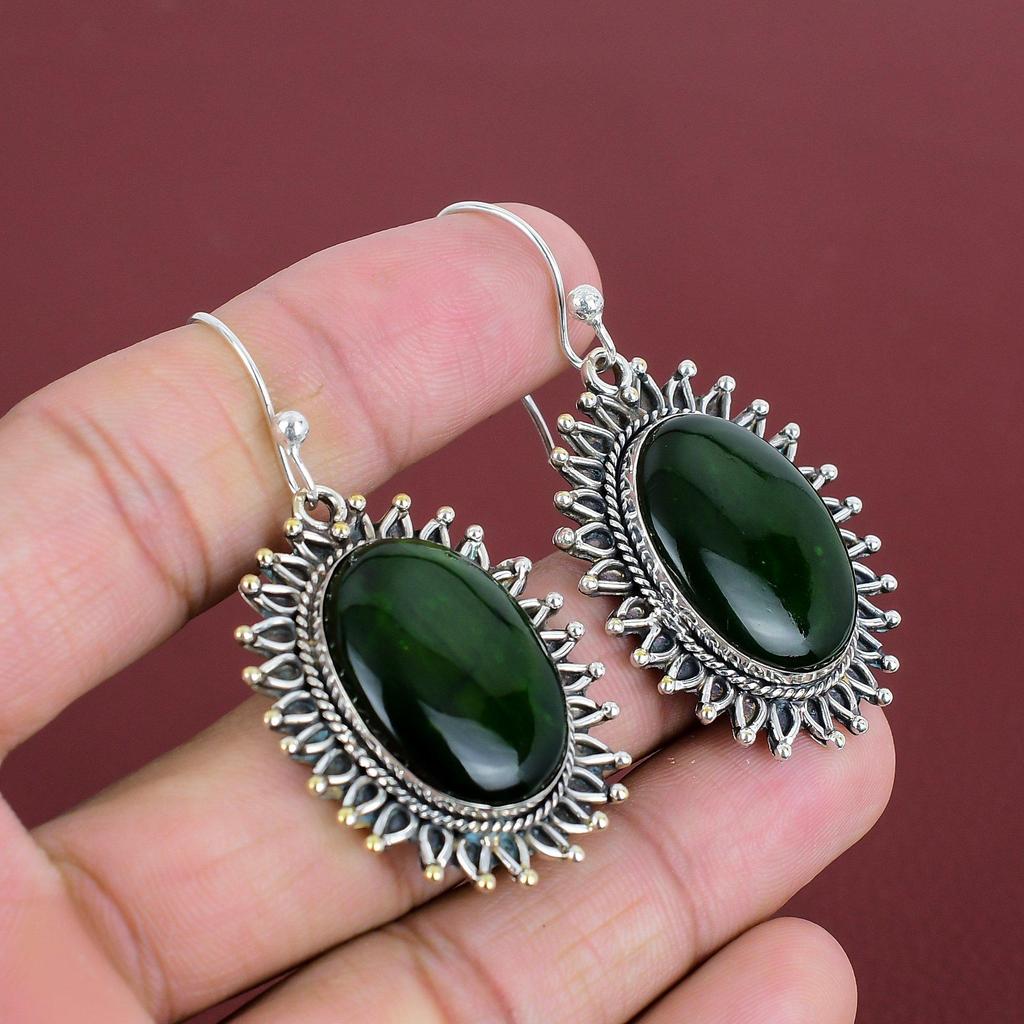 Grüner Feuer Labradorit Ohrring Original Edelstein Ohrring 925 Sterling Silber Ohrring Handarbeit Eleganter Schmuck Hochzeitsgeschenke Designer Ohrring