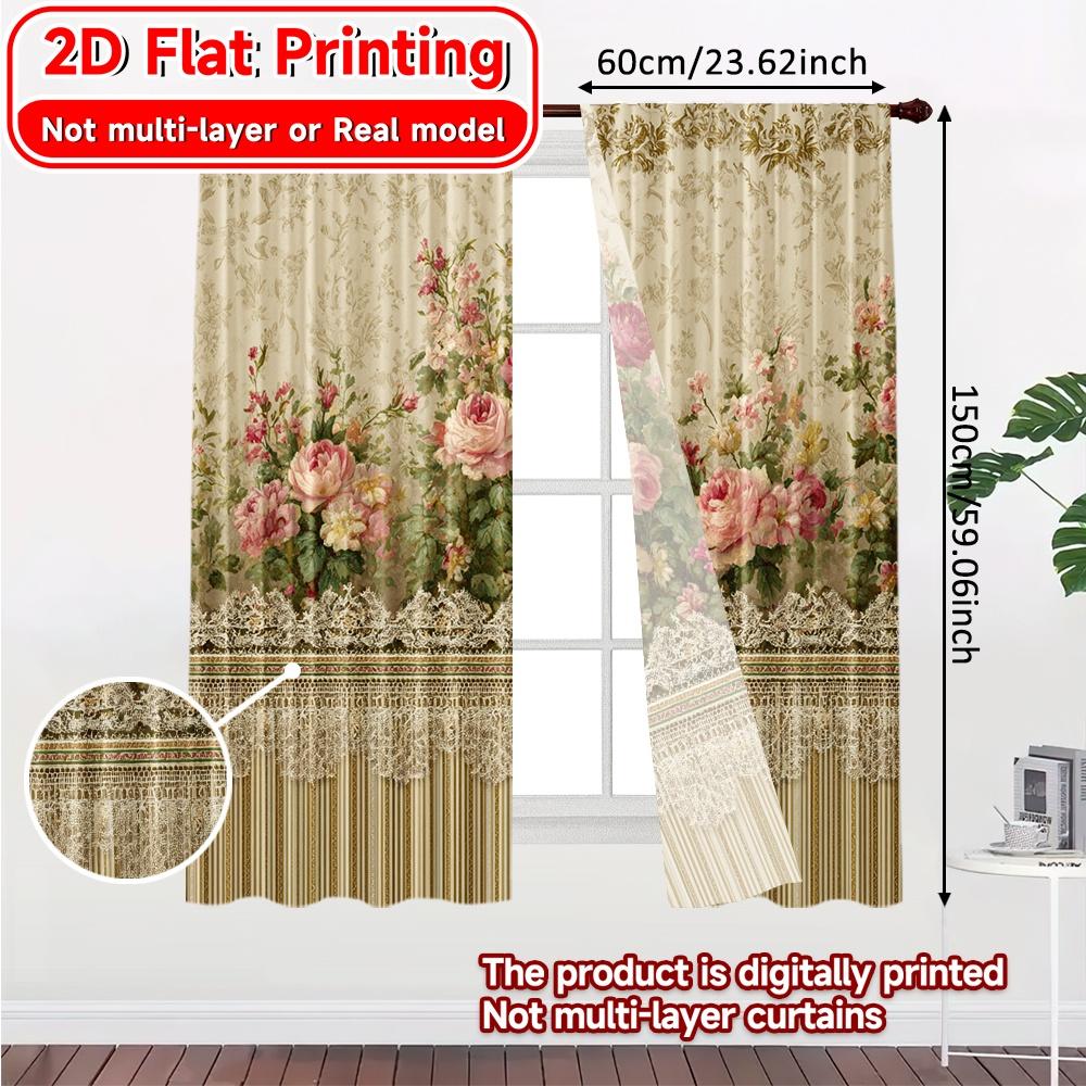 Flat Printing Floral Elegance Popular Print Curtains Yarn Outdoor Decorations Suitable Semi Transparent Set Of 2 Made Polyester