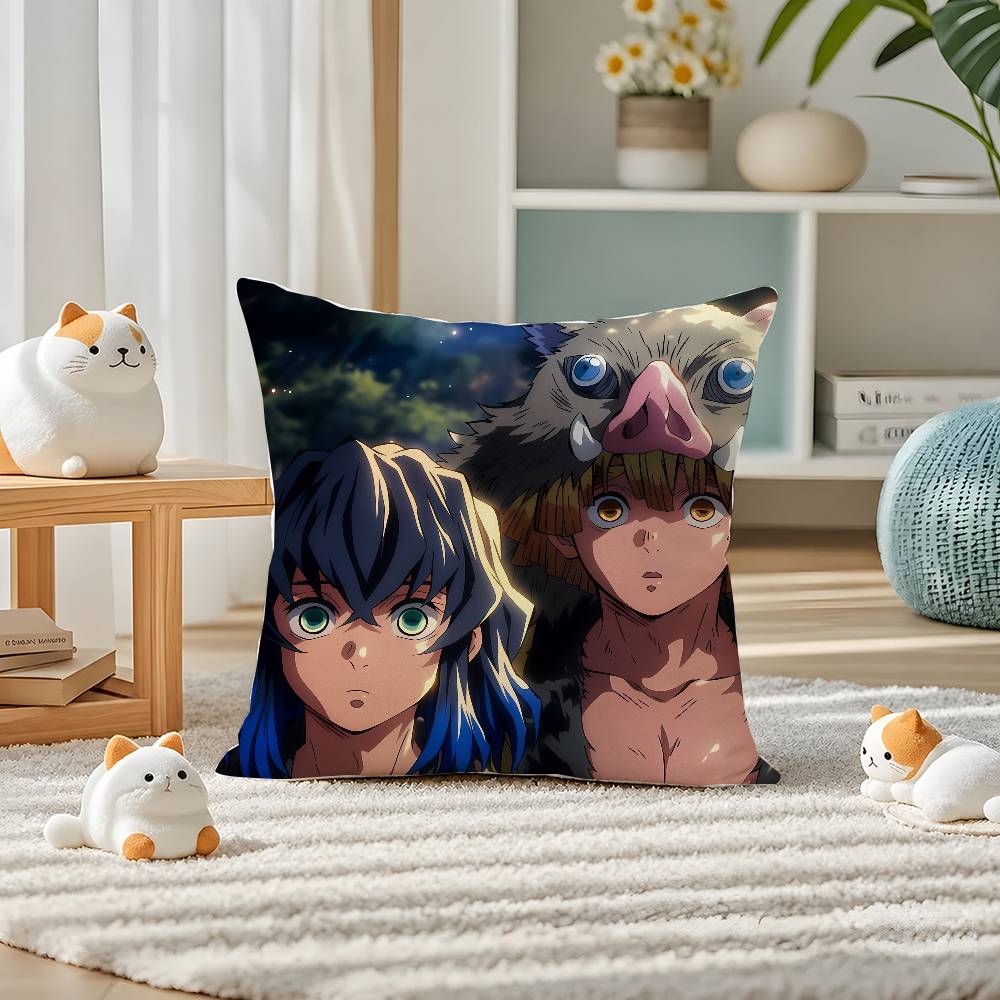 Demon Slayer Kamado Tanjiro Anime Plush Pillow Cover Soft Short Plush Cushion Cover For Sofa Bedroom Home Decor Gift Decoration