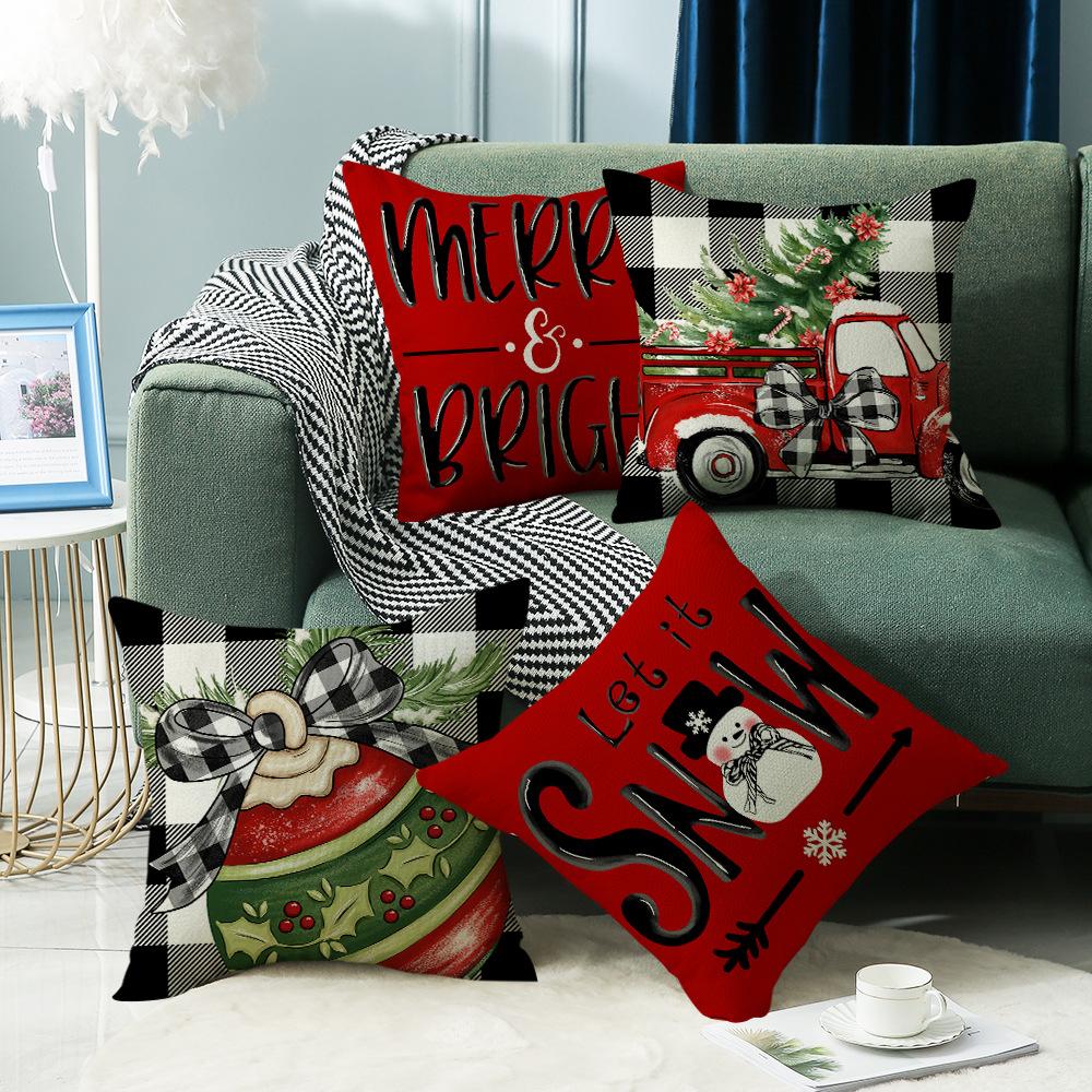 New Red Stripe Holiday Decoration Family Bell Snowman Christmas Sofa Cushion Cover Decorative Cushion