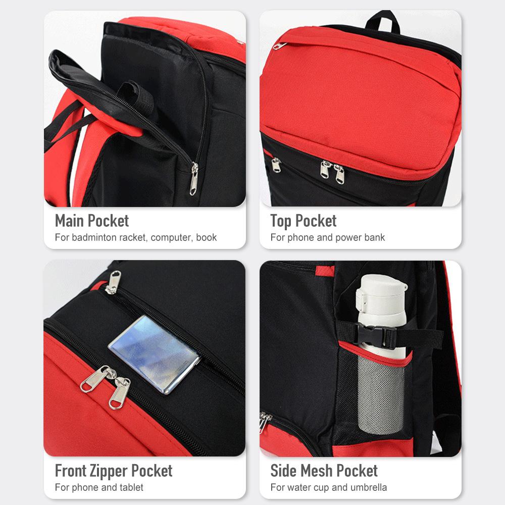 Large Capacity Tennis Backpack Breathable Badminton Backpack with Shoe Compartment