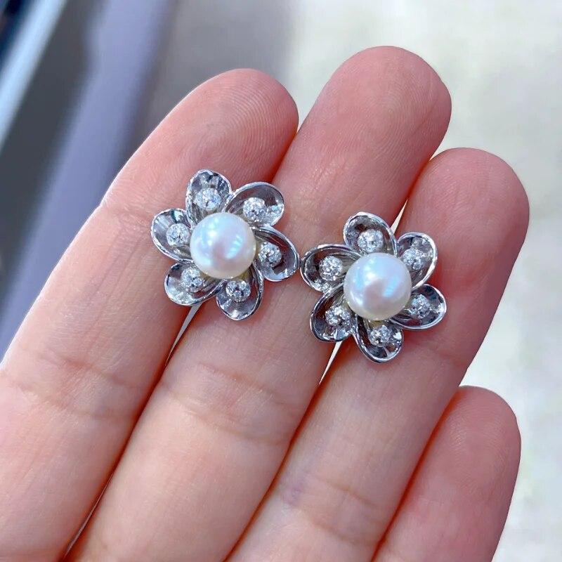 Sace Gems Earrings for Women 925Sterling Silver Pearl Zircon Stud Earrings Engagement Cocktail Party Fine Jewelr Gift