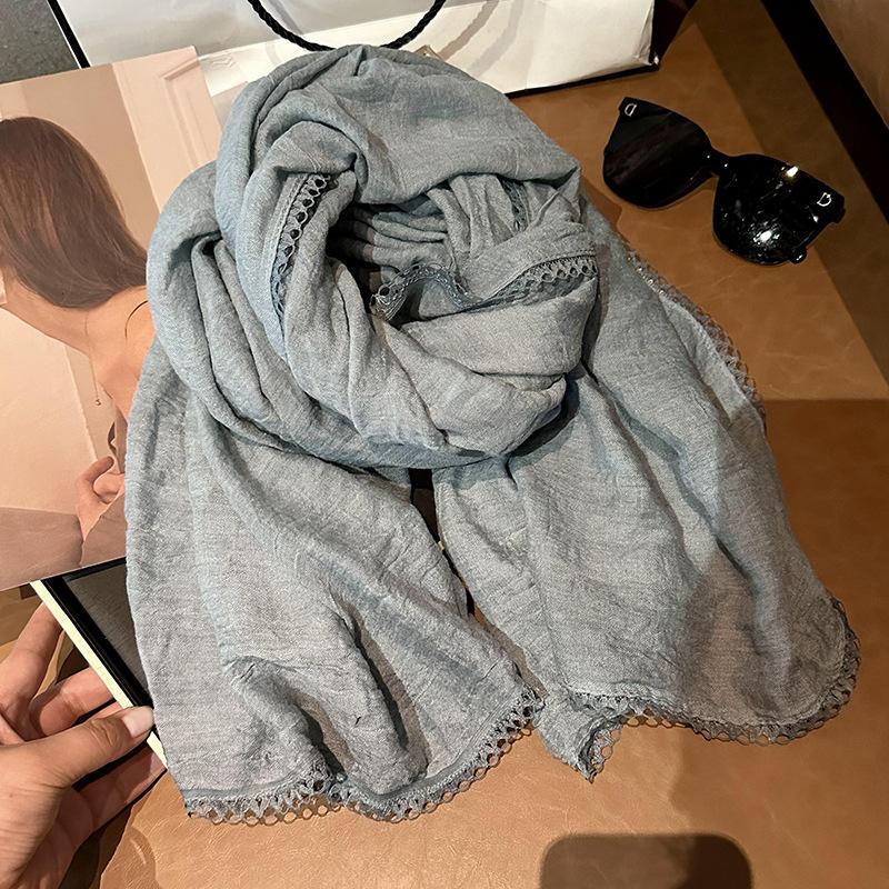 Scarf female autumn and winter new student small fresh literary solid color silk scarf multi-functional warm shawl scarf