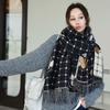 Love plaid double-sided color matching imitation cashmere scarf women's autumn and winter new atmosphere senior fringed shawl
