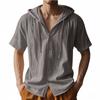 American Summer Men'S Thin Breathable Linen Ami Kaji Loose Hooded Short Sleeve Shirt Men