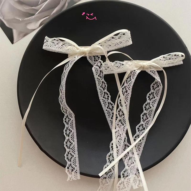 Sweet Long Hairpins French Lolita Lace Ribbon Tassel Bowknot Hair Clip For Women Girl Party Barrettes Headwear Accessories